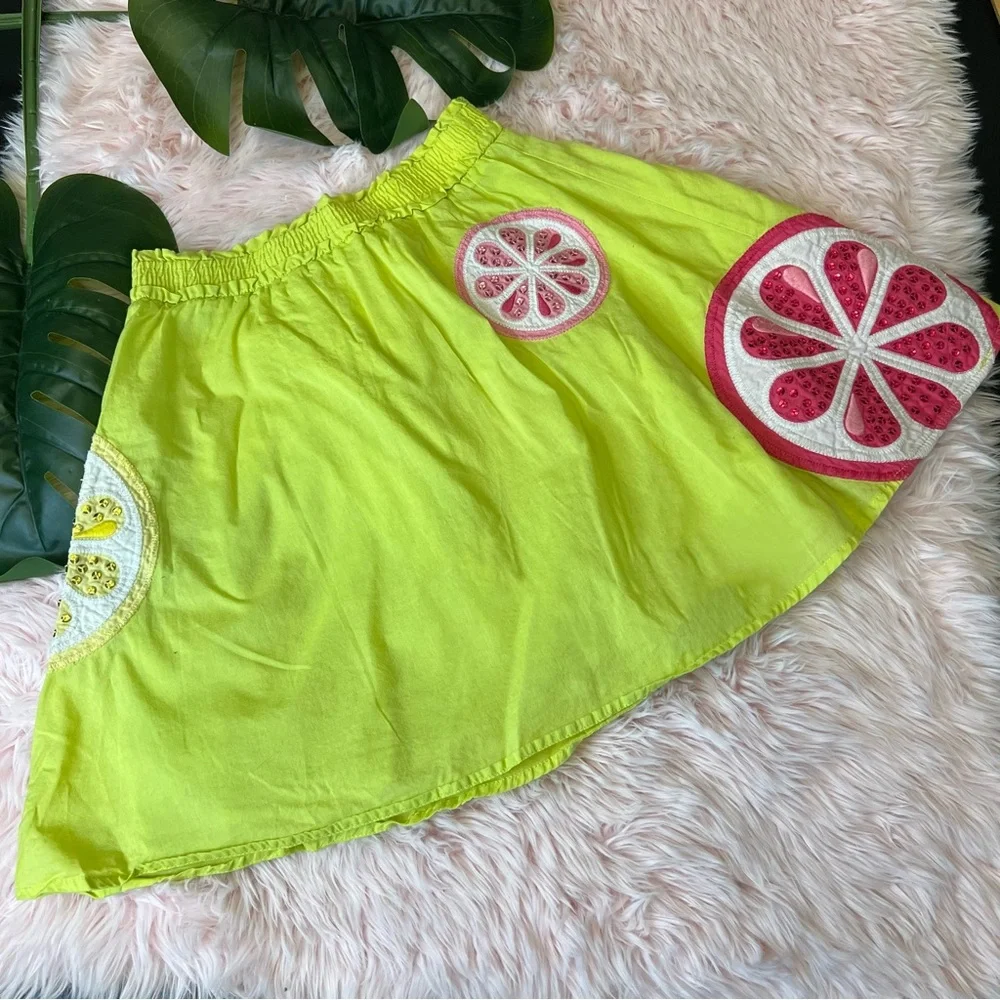 Vintage Gymboree Citrus Cooler Green Skater Skirt‎ Sz 7 Sequins Embroidery